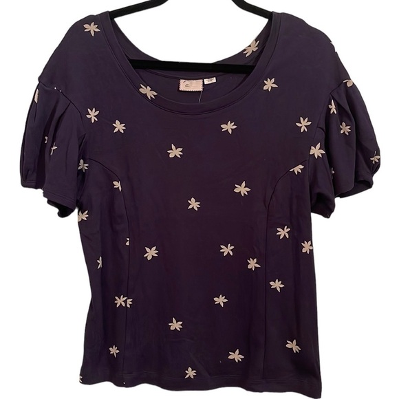 Anthropologie Postmark Navy Floral Short Sleeve Blouse S - Picture 1 of 5